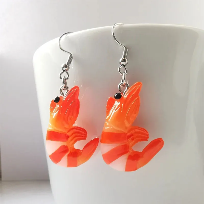 Shrimp prawn earrings seafood sushi charm ocean coral reef animals jewelry gift,good mood recipe