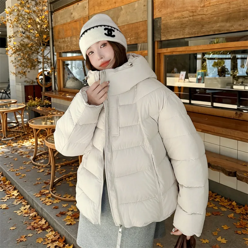 Winter Hooded Puffer Down Cotton Coat Women Quilted Zip Up Warm Windproof Russian Cold Weather Snow Jacket Cozy Style Outerwear
