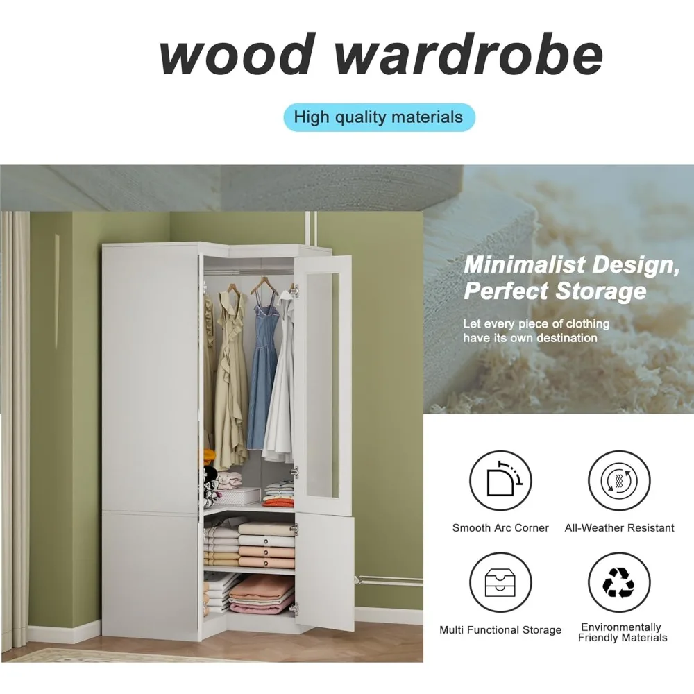 Armadio guardaroba in legno di grande capacità con spazio sospeso e ripiani per riporre i vestiti