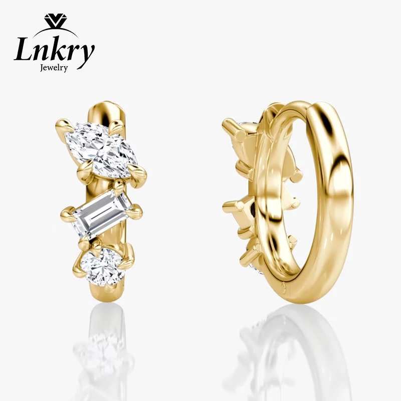 

Серьги-кольца Lnkry из позолоченного золота 14K с тремя камнями, сверкающие, с муассанитами огранки маркиз/круглой/прямоугольной, для женщин