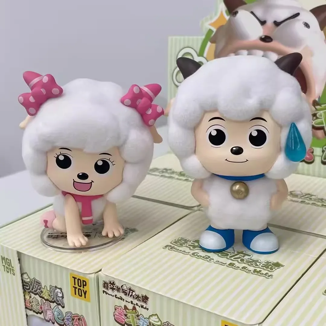 

Подлинная новая приятная коза и большой волк, мем King, смайлик, слепая коробка, ленивая коза, забавная фигурка, орнамент, сюрприз, подарок на день рождения