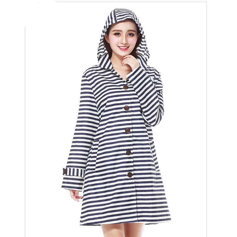 Outdoor Windproof Stripe Raincoat Ultra Light Breathable Adult Men Women Biker Rain Jacket Waterproof Button Rain Coat Poncho