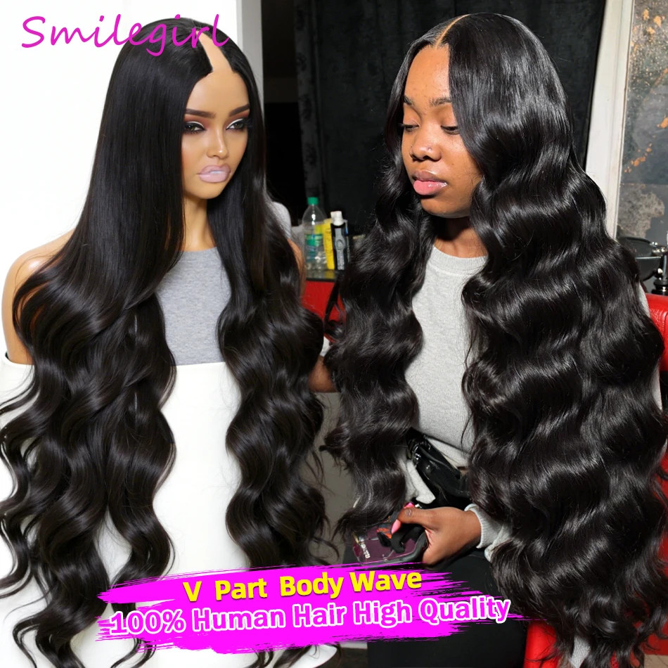 

Парик из натурального цвета с объемной волной и V-образной частью Бразильский парик из человеческих волос Бесклеевой парик с V-образной частью 200 Плотность 32-дюймовые парики для женщин Wear And Go