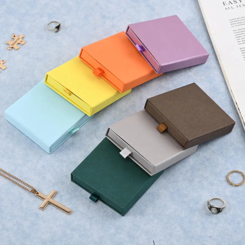 Solid Color Drawer Jewelry Box Thick Paper Jewelry Packaging Box Greeting Card Necklace Bracelet Gift Package Paper Case 10*10cm