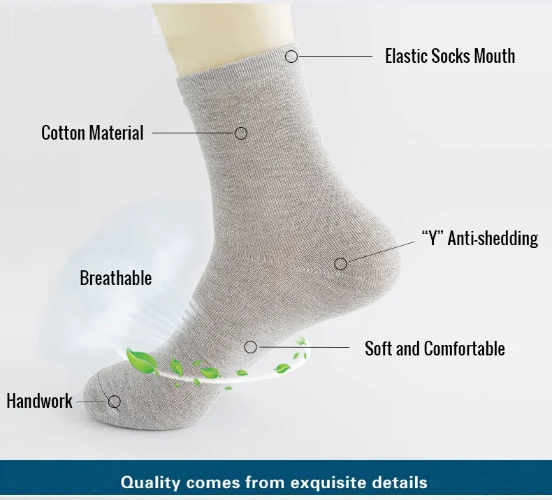 6 Paar Herrensocken aus 100 % Baumwolle, Schwarz, Weiß, Grau, Business-Männer, Röhrensocken, weich, atmungsaktiv, Frühling und Sommer, für Herrensocken in Übergröße – Detail 10