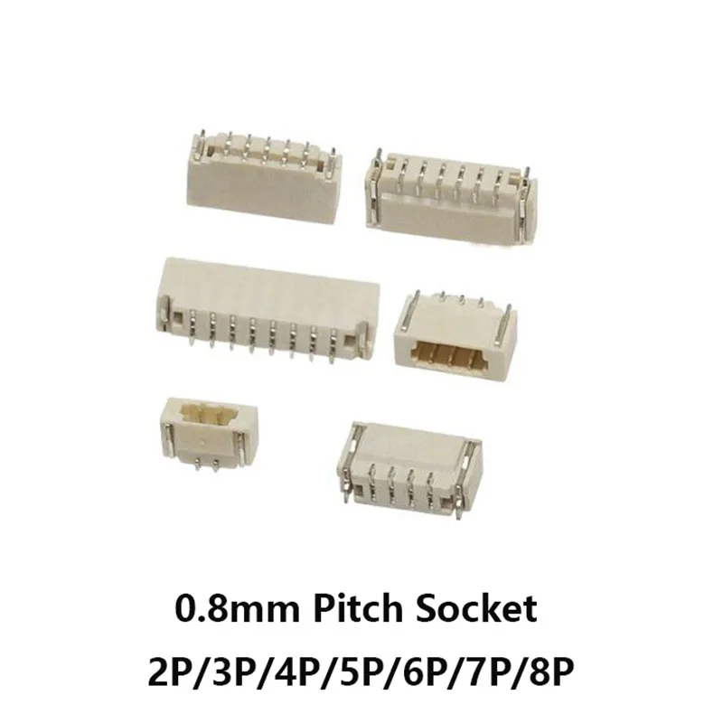 10Pcs JST SUR 0.8MM Pitch 2P 3P 4P 5P 6P 7P 8Pin Male Connector SMD PCB Plug Horizontal/Vertical Receptacle