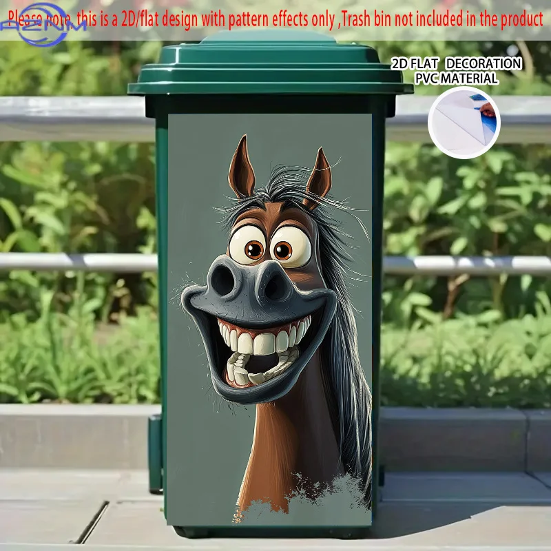 1pc Laughing Horse Garbage Bin Sticker - Joyful Animal Style PVC Decal for Trash Cans, Walls & Kitchen Decor, Durable 2D Flat
