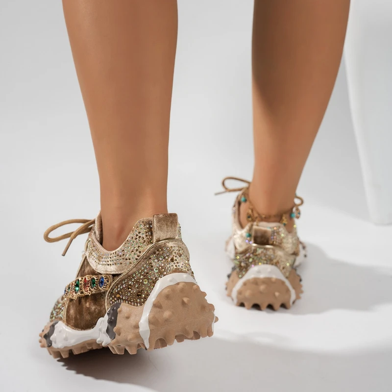 High-quality Thick-soled Round-toe Lace-up Sequined Multi-color Comfortable Anti-slip Breathable Sports and Casual Women's Shoes