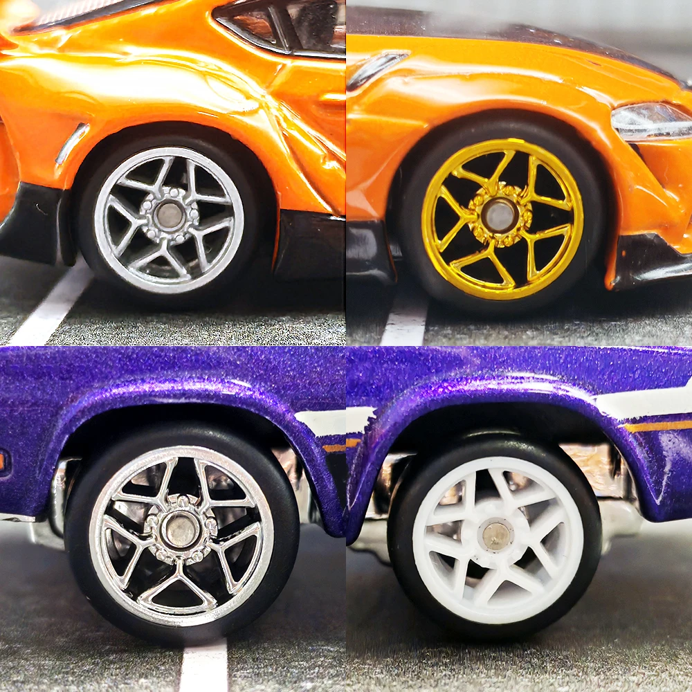 Ruote 1/64 con pneumatici fissi in gomma Raggio pentagramma per modello giocattolo Auto pressofuse Parti di rimontaggio per Hotwheels (5 set per 5 auto)