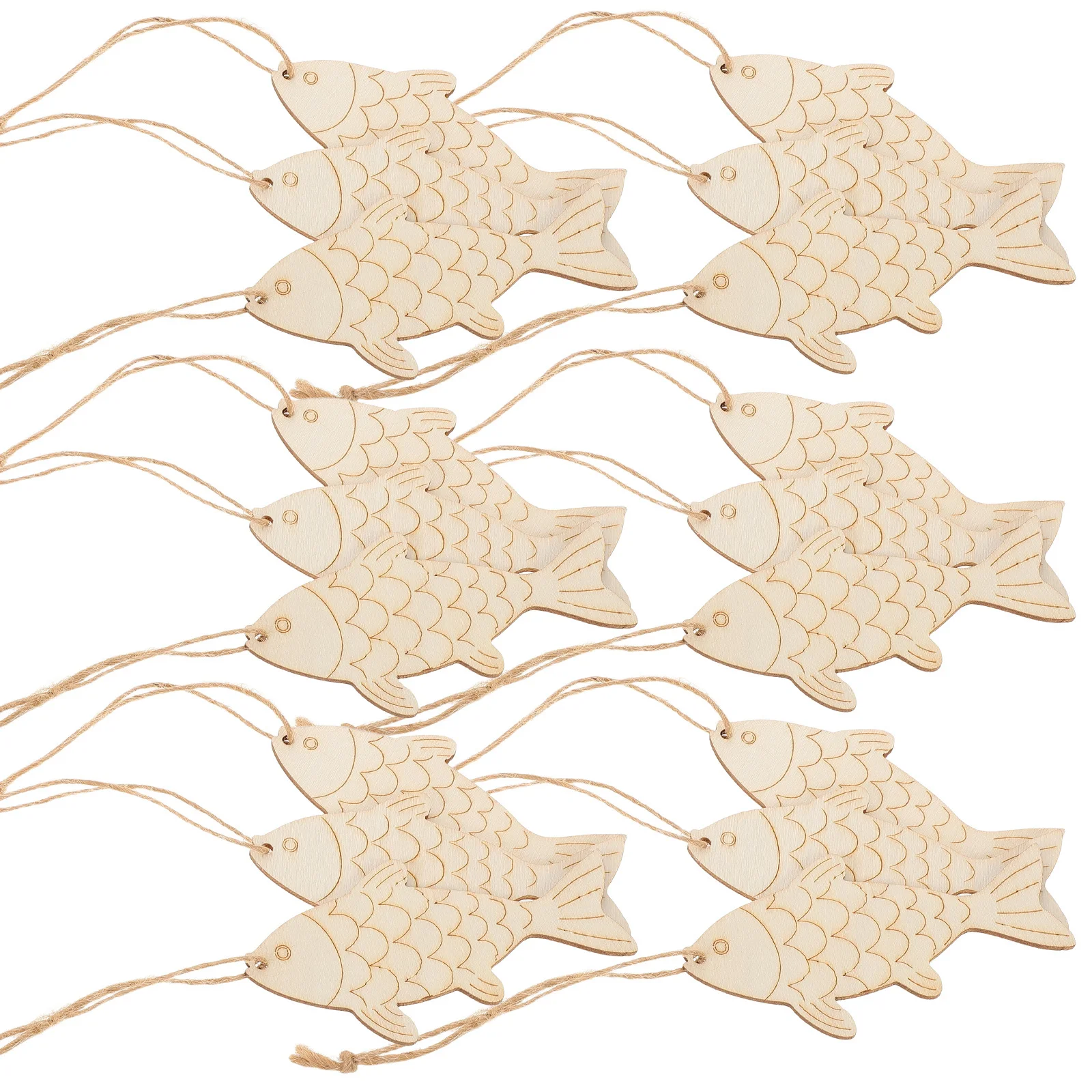 

60Pcs Unfinished Fish Wooden Cutouts Natural Wood Blank Hanging Ornaments for DIY Coastal Home Party Decoration Wood Fish Tags