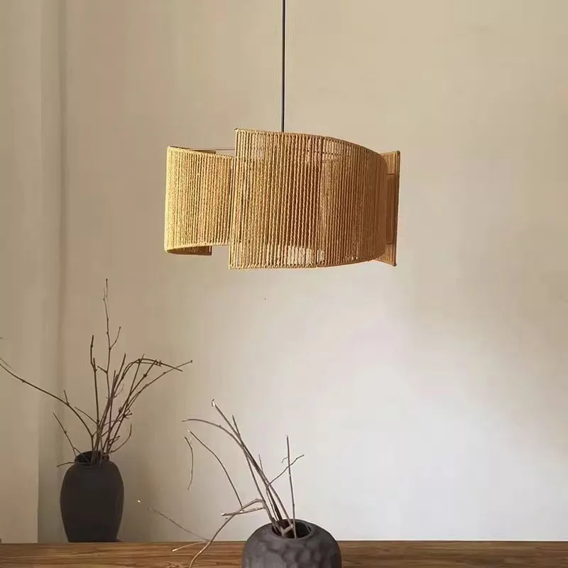 

New Hemp Rope Chandelier LED Vintage Interior Lighting Restaurant Round Ceiling Light Hand-woven Lamps Home Decor Pendant Lights