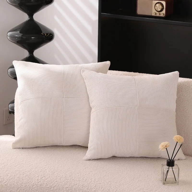 1pc Home Corduroy Throw Pillow Cover 3d Solid Color Stripe Spliced Cushion Case Sofa Pillow for Living Room Decor