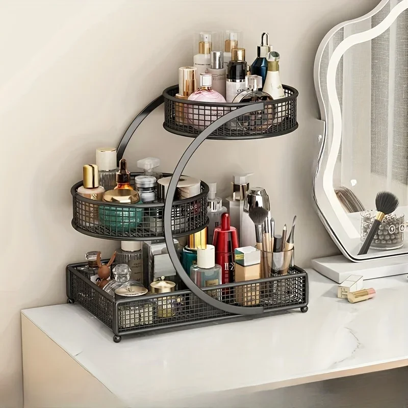 A metal makeup rack that doesn't require installation -lightweight,making it an ideal choice for skin care on the makeup surface