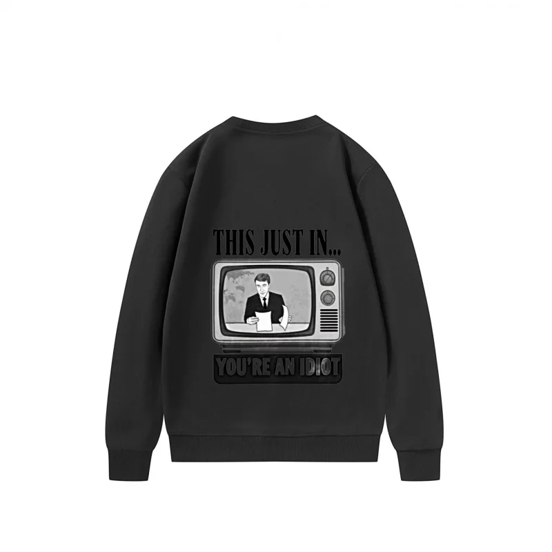 سويت شيرت رجالي أسود TV News Anchor Print كاجوال للارتداء اليومي للأنشطة الخارجية #3