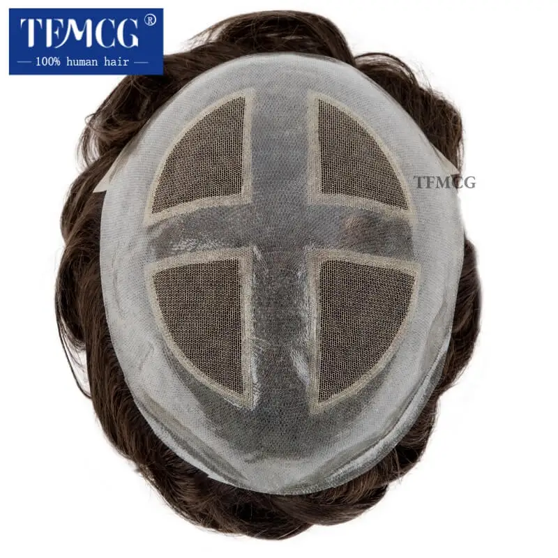 Toupee Men Breathable Lace PU Male Hair Prosthesis 100% Natural Human Hair System with Skin Around Wigs For Man Free Shipping