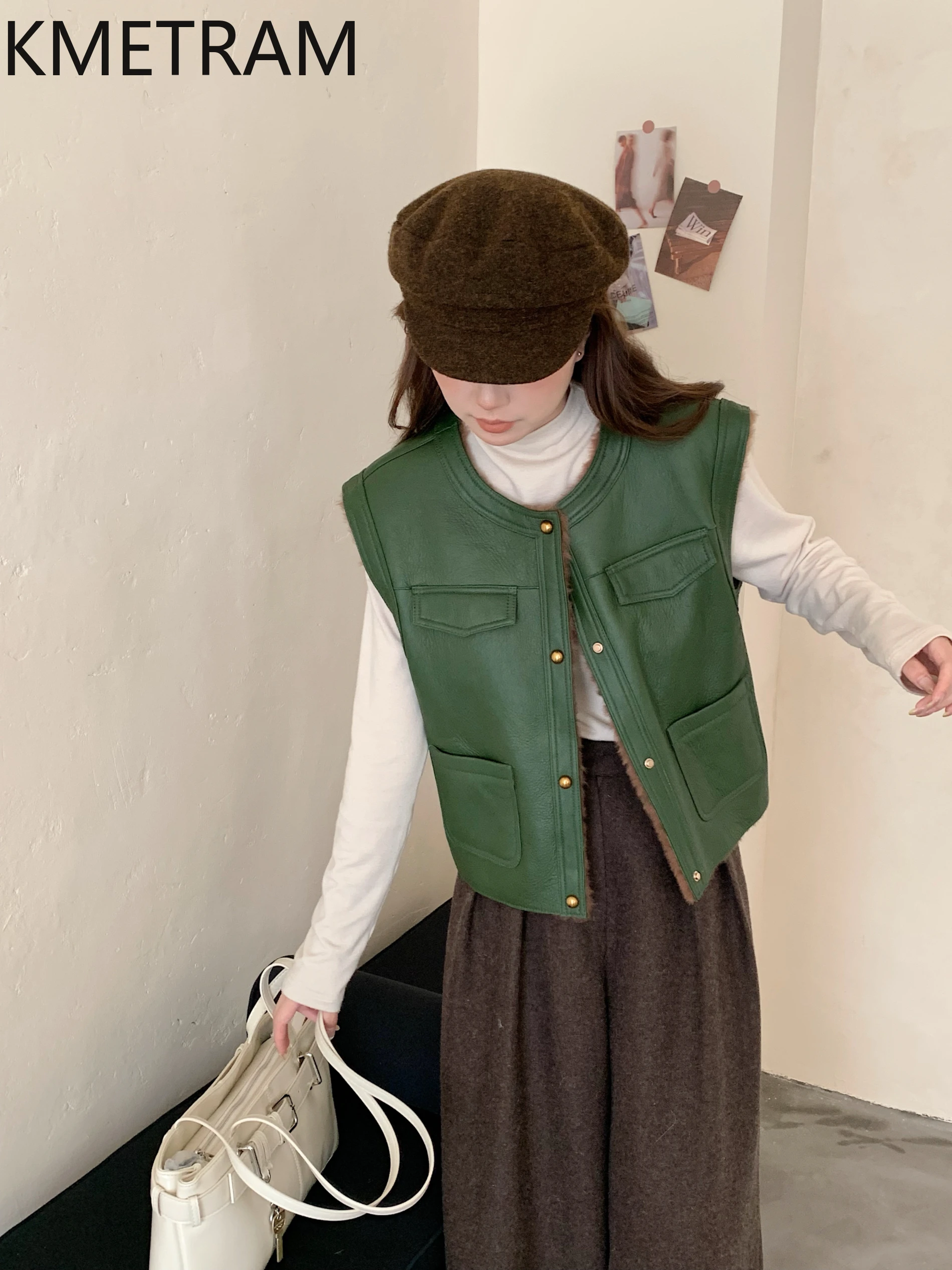 سترة KMETRAM من صوف الغنم الطبيعي من Lacon سترة دافئة من الجلد الطبيعي ملابس خارجية قصيرة ملابس شتوية للنساء 2025 schuba femenarska