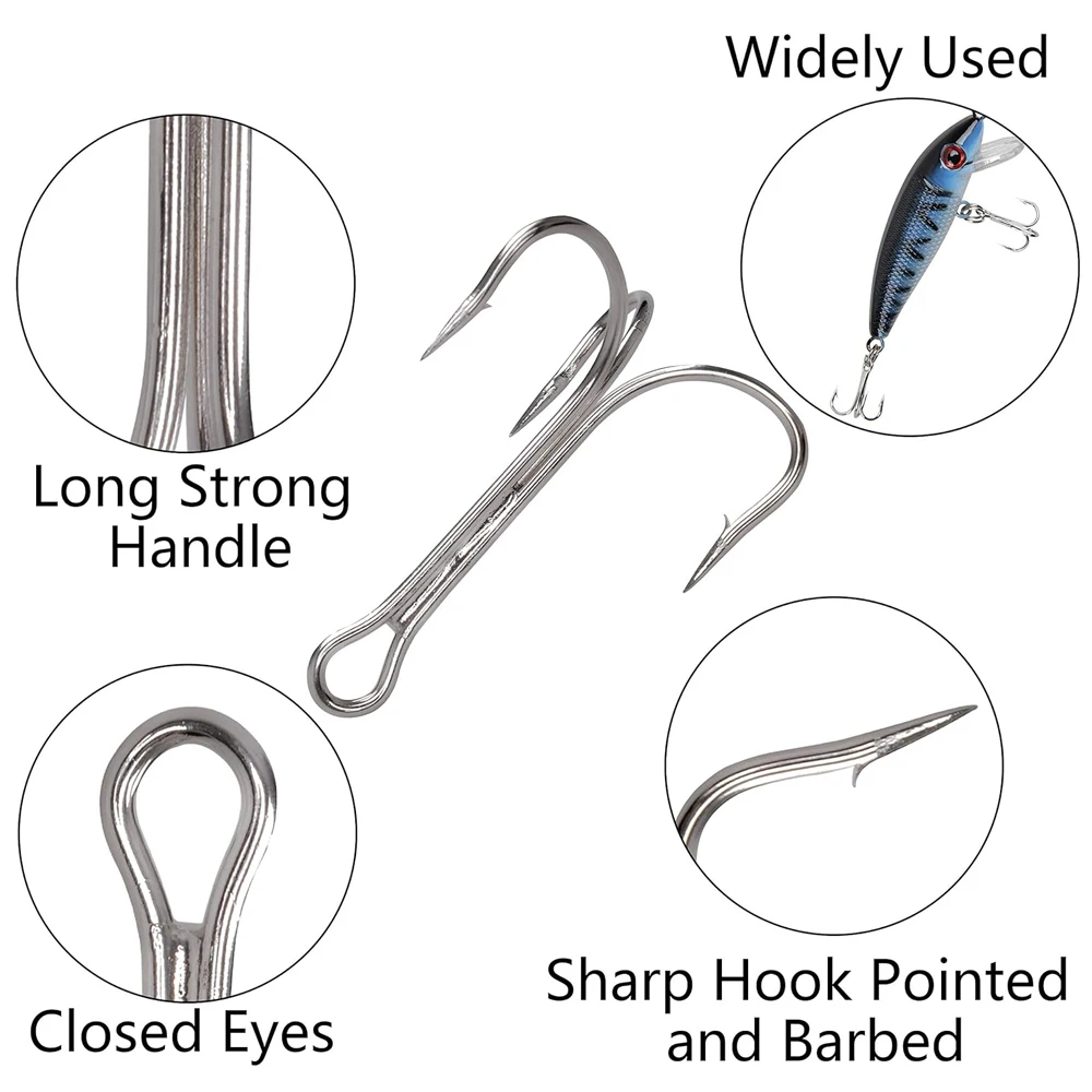 Strengthened 4X 10Pcs 6/0#-10/0# Treble Fishing Hooks Super Sharp ORIGIN Bright Tin Hook High Carbon Steel Pesca for Fish Tackle