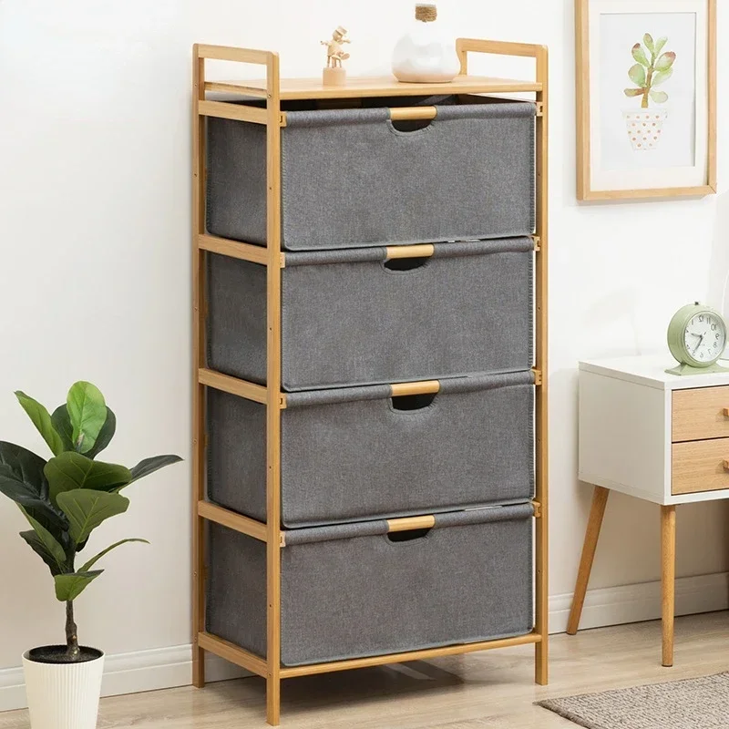 Bamboo Large Capacity Storage Rack MultiLayer Drawer for Bathroom Dirty Clothes Basket with Classification