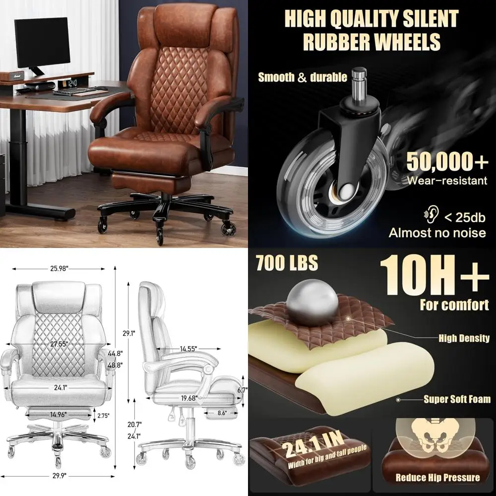 كرسي مكتب كبير وطويل التحمل بسعة 700 رطل مع قاعدة معدنية ومسند للقدمين وعجلات مطاطية هادئة، وظهر مريح عالي #1