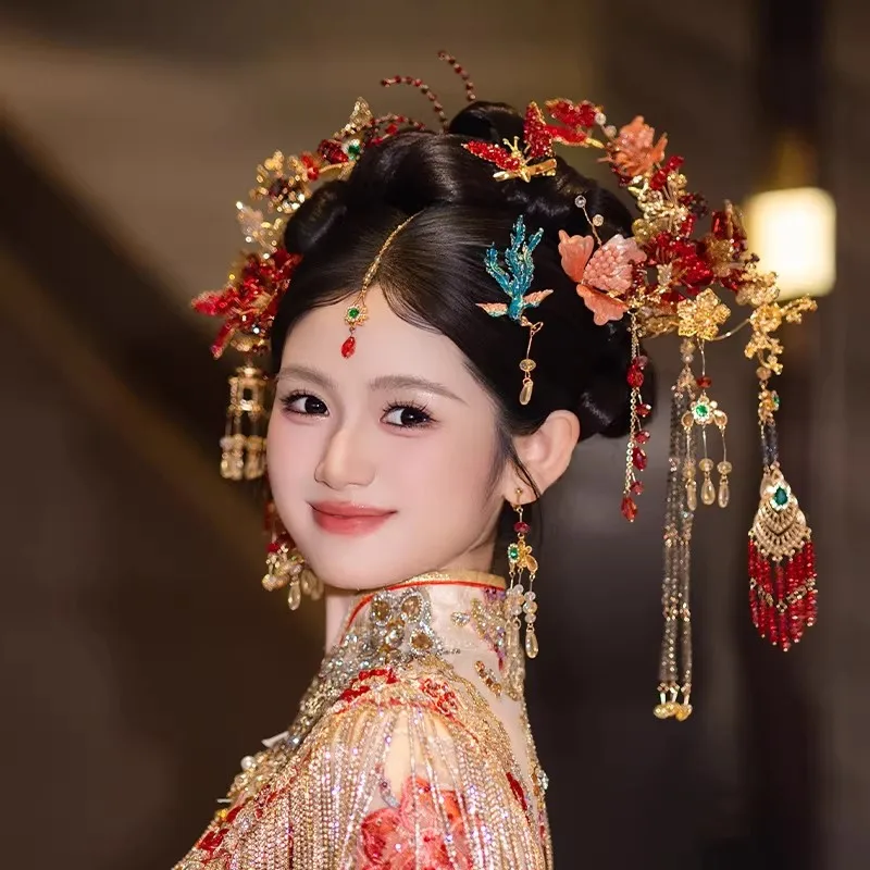 2026 Chinese Vintage Bridal Elaborate Headwear National Wind Charming Hanfu Xiuhe Hairpin Set  Accessories