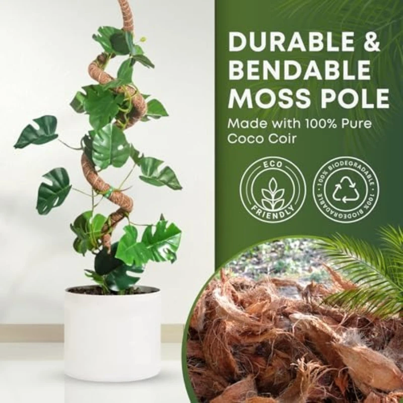 Plant Monstera Support Bendable Moss Pole for Plants Coconut Palm Fiber Monstera Handmade Coco Climbing DIY Garden Accessories