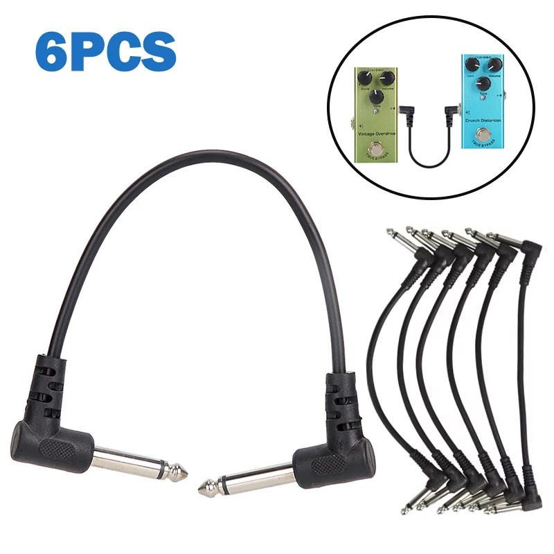 6Pcs Guitar Effect Pedal Cable 6.35mm Angle Plug No Noise Shielded Cable For Guitar Effect Pedals Musical Instrument Accessories