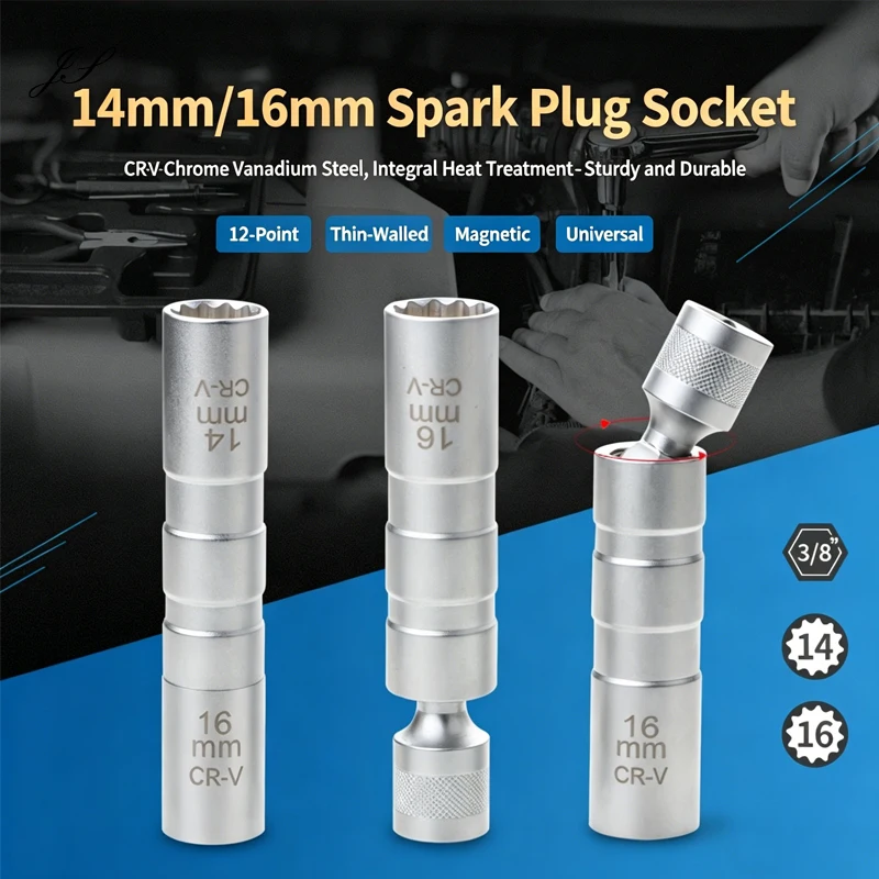 

360° Swivel Spark Plug Socket Removal Tool 14/16mm Spark Plug Socket Wrench Adaptor Magnetic Spark Plug Socket Installation Tool