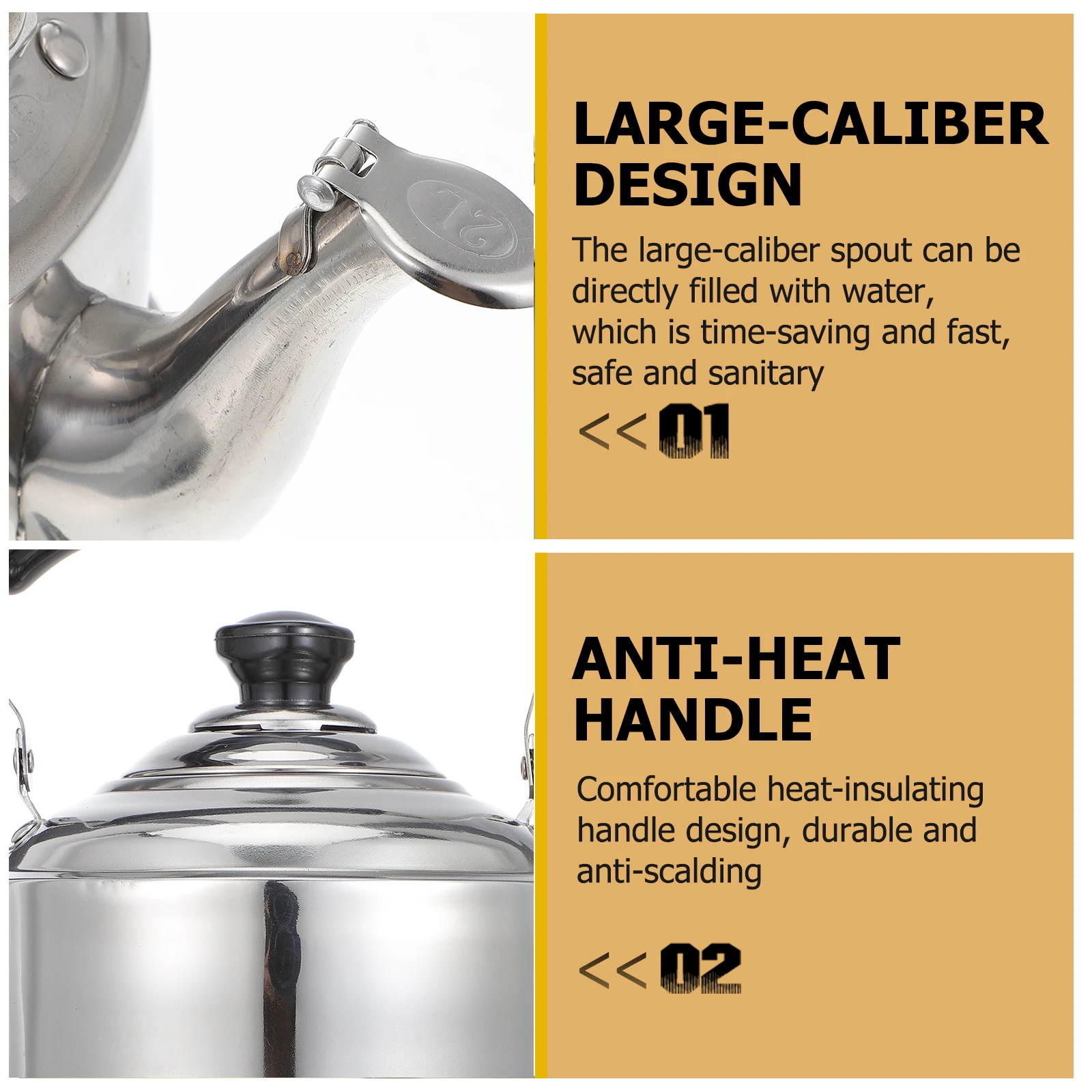 

2L Stainless Steel Kettle Water Kettle Boiling Pot For Gas Stove Induction Cooker Heat Resistant Comfort Grip With