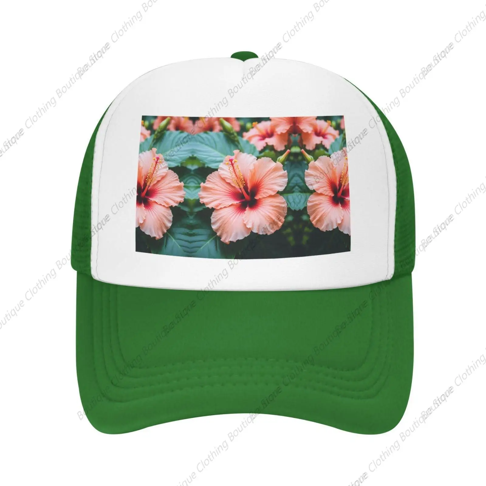 

Tropical Hibiscus Flower Printed Mesh Baseball Cap - Breathable Sun Protection Hat with Adjustable Girth Green