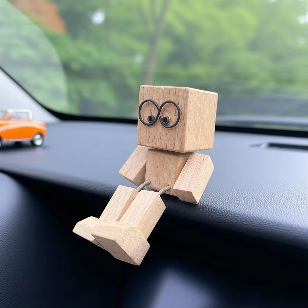 Car Dashboard Desktop Decoration Ornament New Auto Handmade Shaking Feet Wooden Doll Shaking Wooden Man Figurine 2 Types