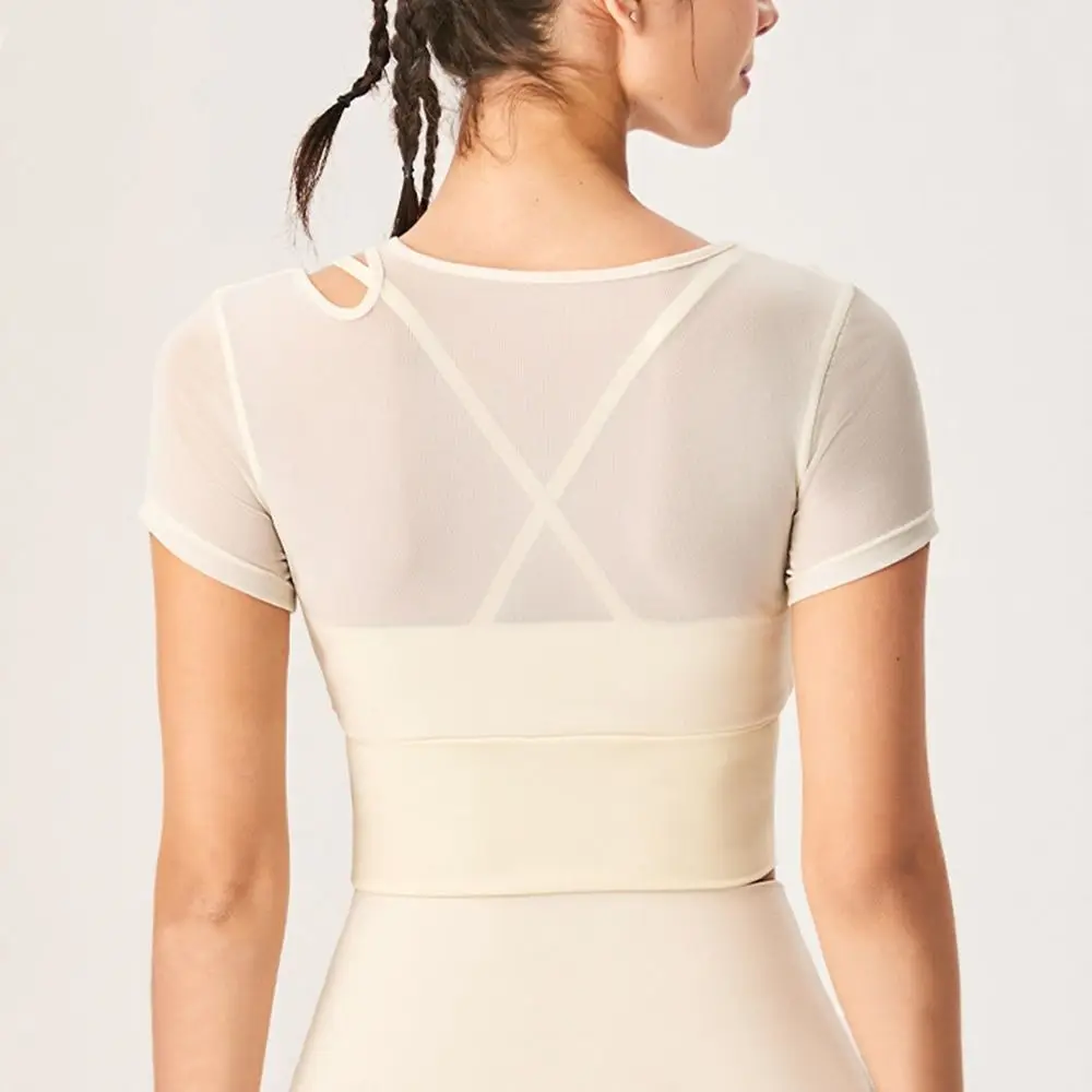 

Фитнес со спортивным бюстгальтером, рубашка для йоги, спортивная рубашка с короткими рукавами, дышащая сетчатая пряжа, топ для пилатеса, женский