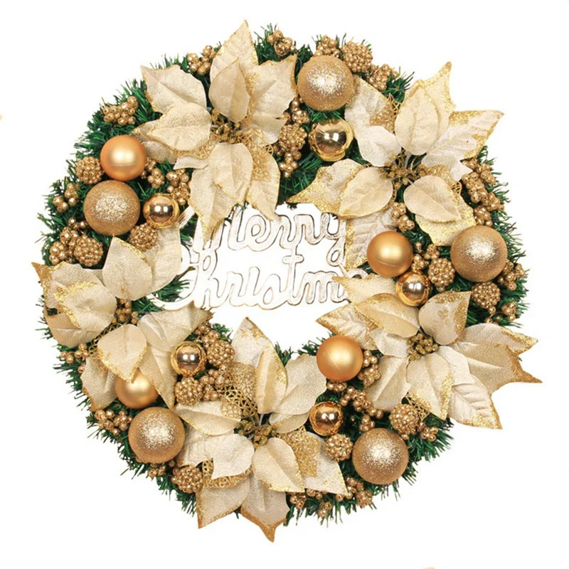 AA80-1 PCS Decorative Christmas Wreath Front Door Hanging Christmas Wreath Golden Wreath Hotel Mall Home Decoration (30Cm)