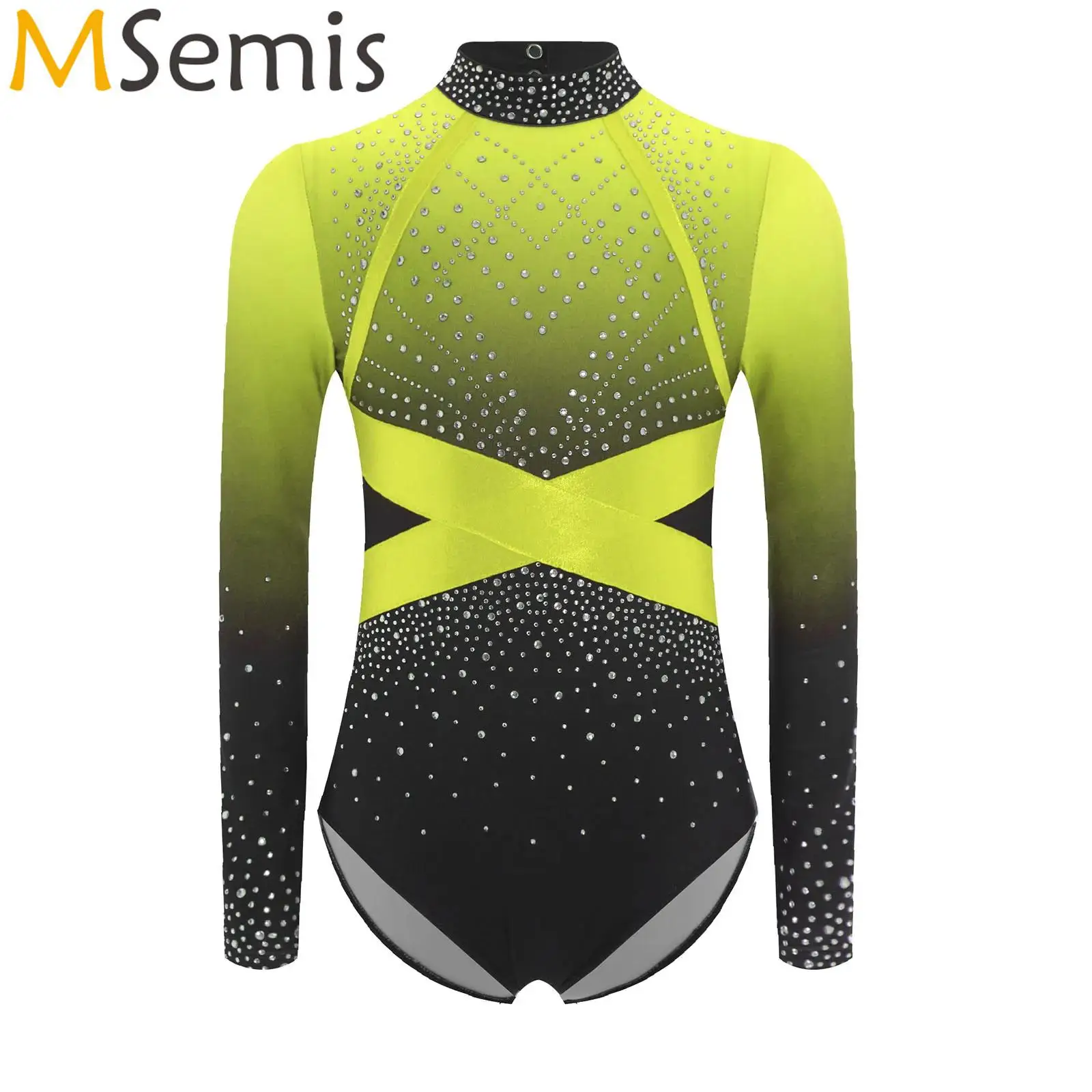 

Kids Girls Gymnastics Swimwear Ballet Leotards Figure Skating Costume Shiny Faux Diamonds Rhinestone Bodysuit Ballerina Clothes