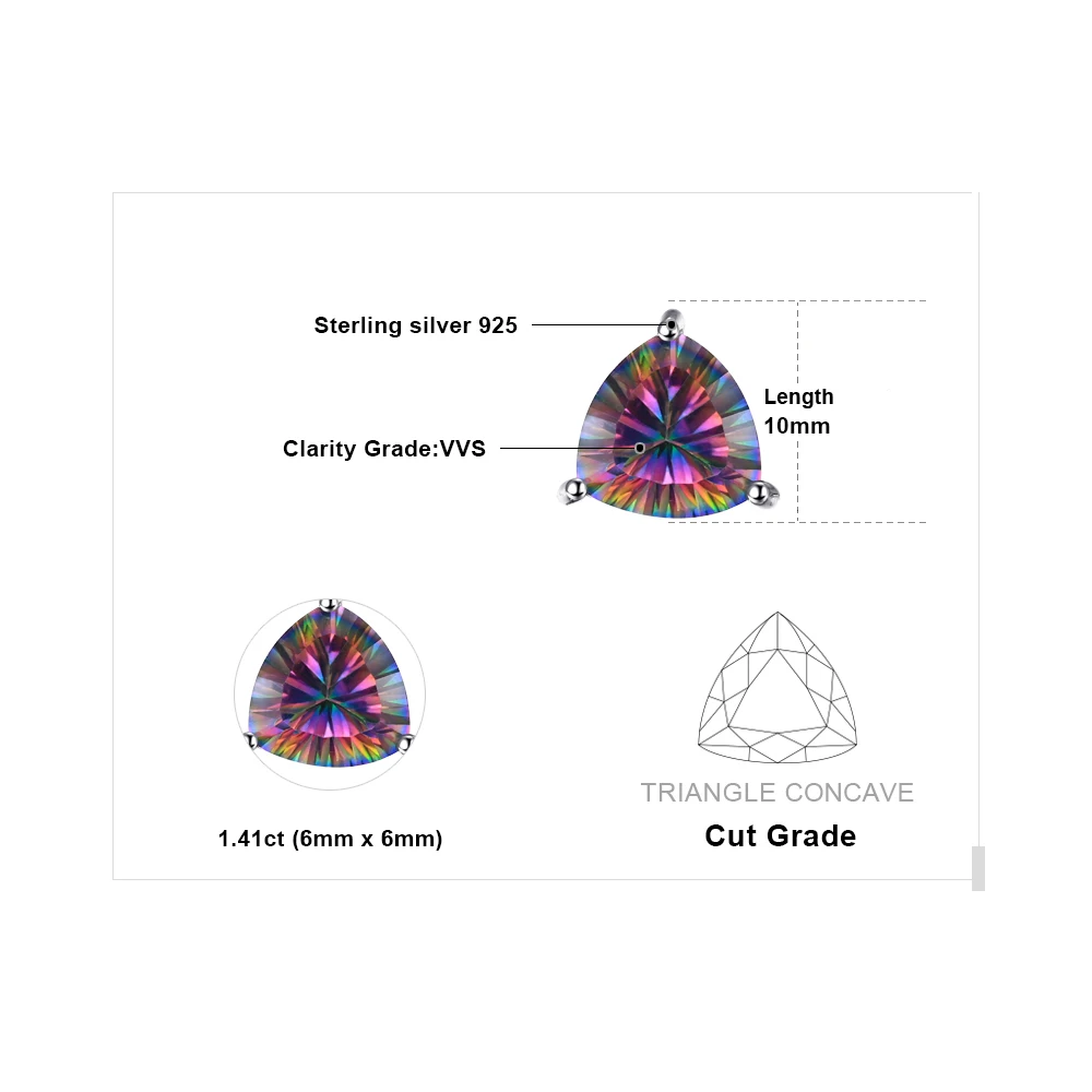 JewelryPalace 6.3ct Rainbow Mystic Quartz 925 Sterling Silver Stud Earrings for Women Fashion Trendy Jewelry Gift New Arrival