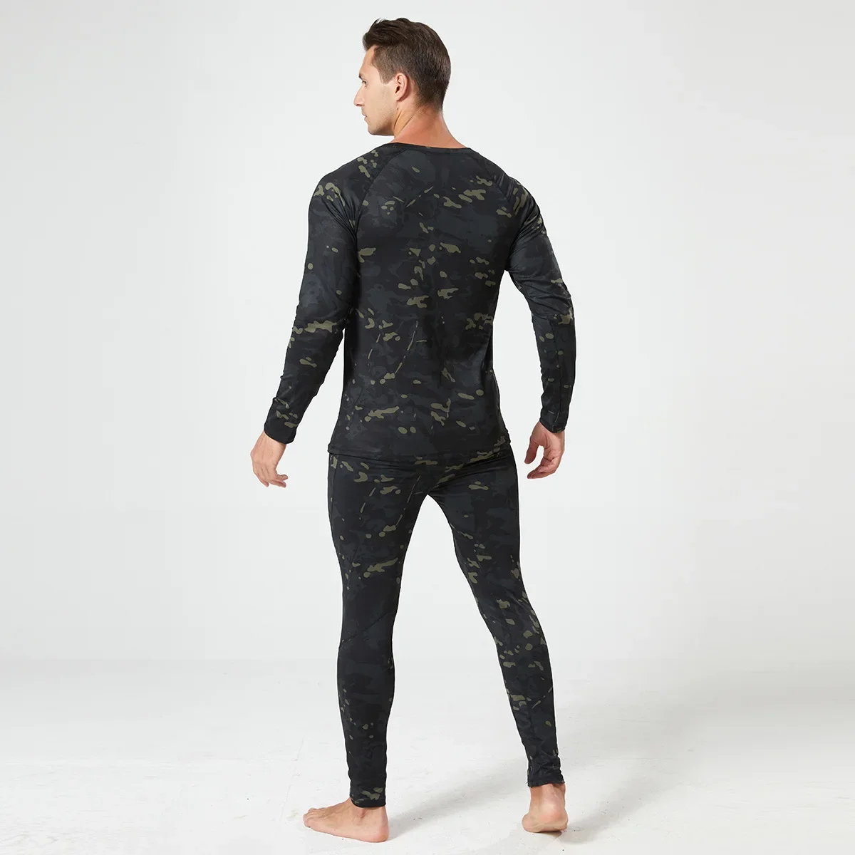 Men's Thermal Fleece Underwear Set for Outdoor Sports Quick Dry Tactical Camo Uniform Winter Training Slim Fit Cycling Tracksuit