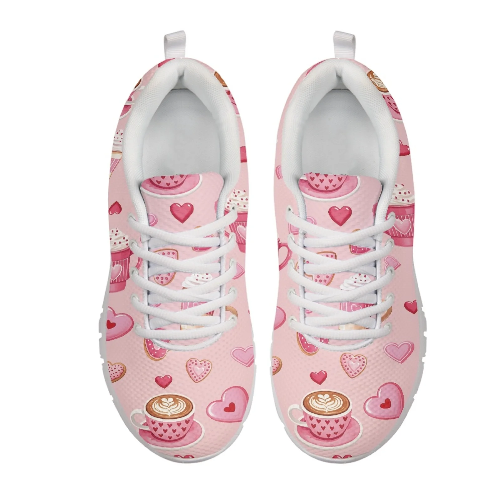 Coloranimal Comfortable Breathable Running Sneakers for Women Mens Lace Up Athletic Trainers for Outdoor Coffee Heart Mix