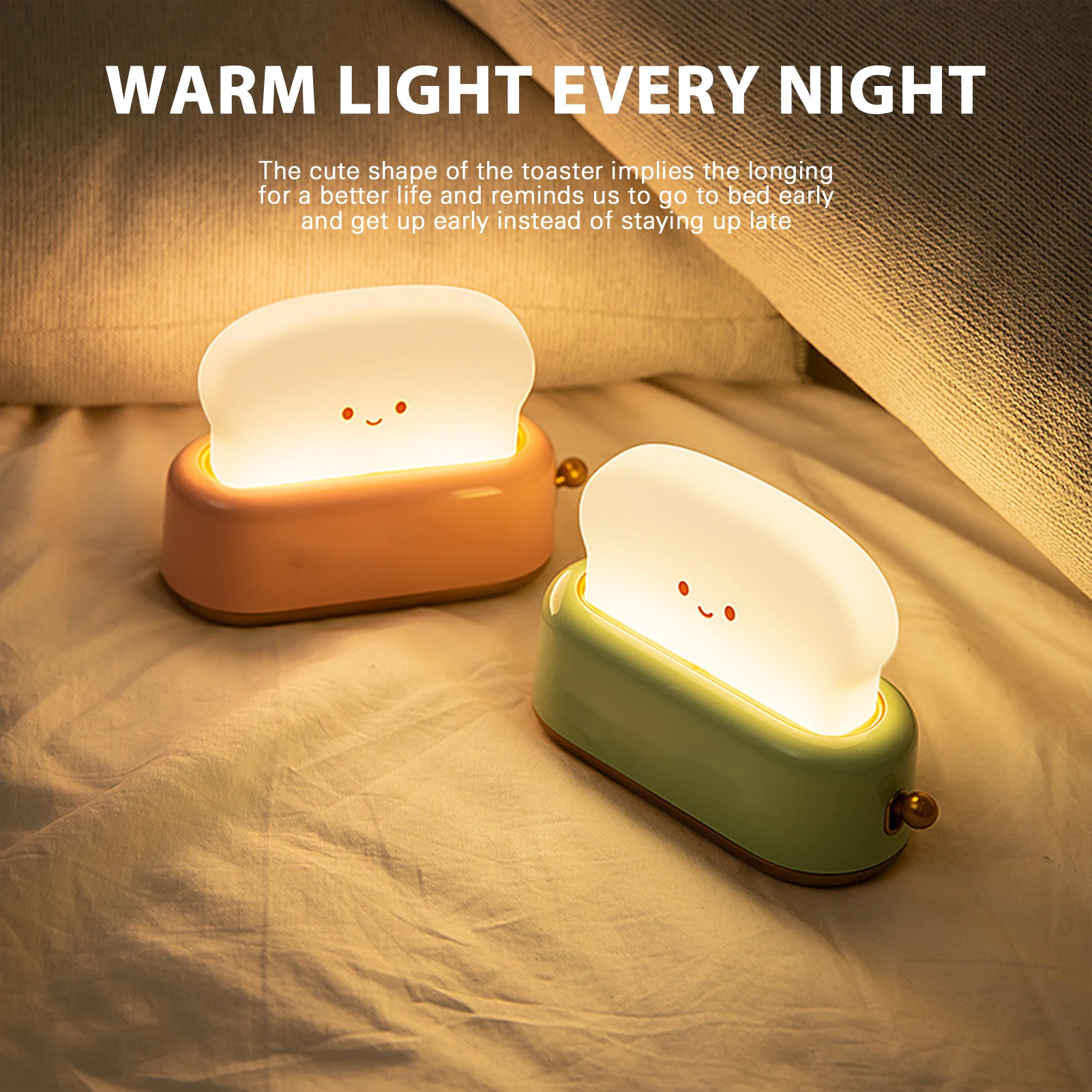 Creative Toast Night Light USB Rechargeable Timing LED Cute Sleep Lamp