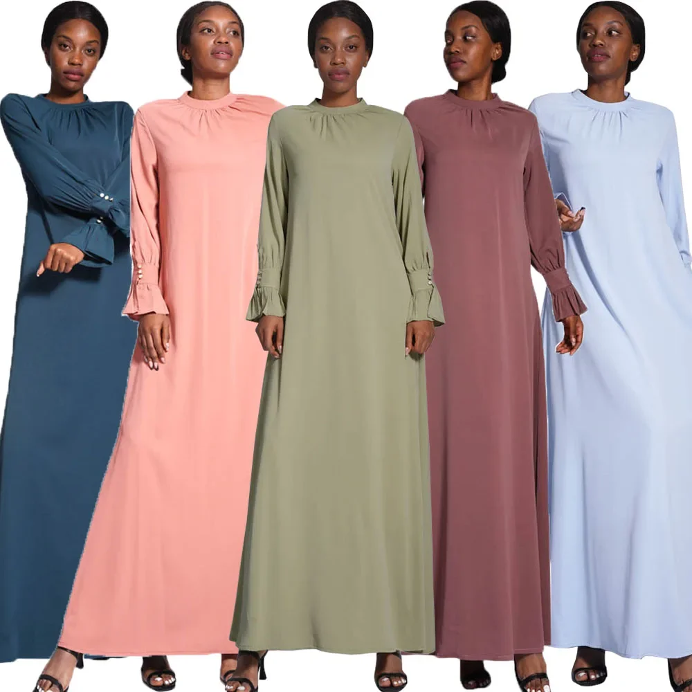 Modest Casual Women Abaya Muslim Long Sleeve Maxi Dresses Ramadan Kaftan Arab Robe Islamic Turkey Caftan Clothing Dubai Jalabiya