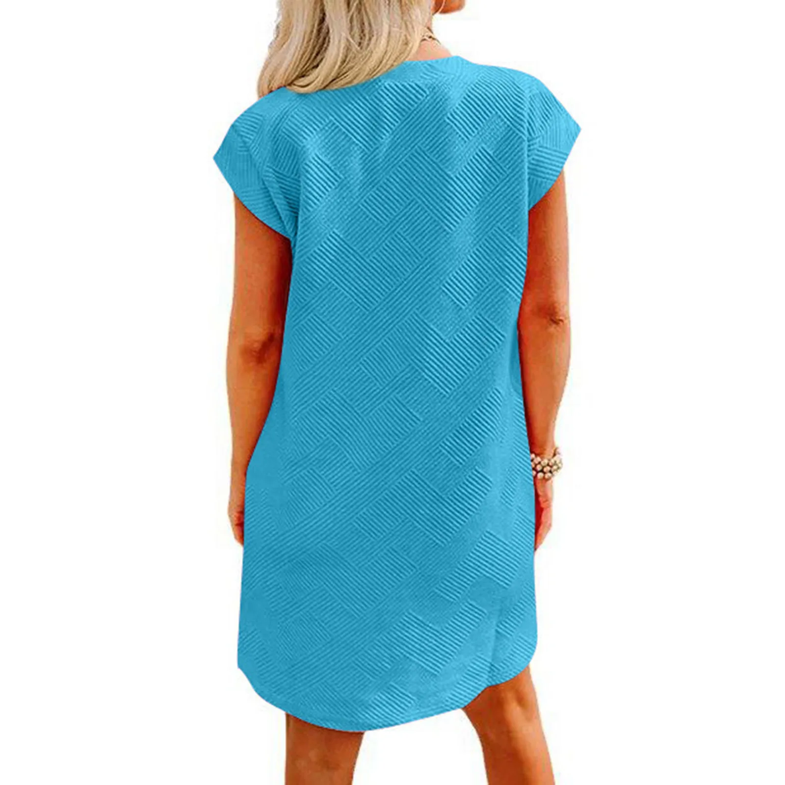 2025 verano Casual deportes cuello redondo bolsillo manga corta vestido suelto mujeres acanalado trajes conservadores vestido veraniego