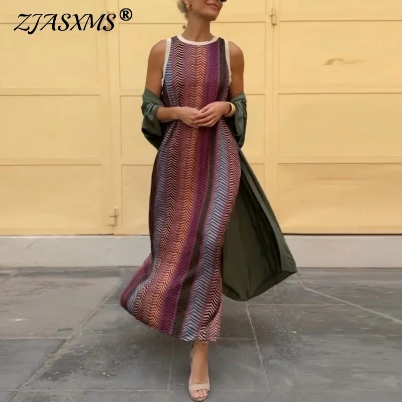 

Ethnic Retro Print Boho 2 Piece Sets for Woman O Neck Sleeveless Long Dress With Long Cardigan Outfit Spring Fall Vacation Suits