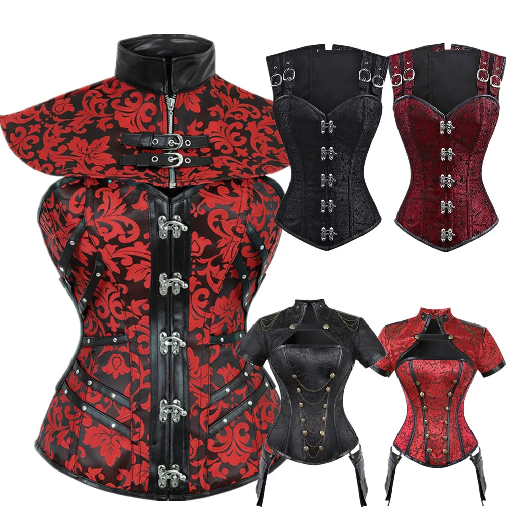 

Sexy Medieval Retro Palace Steampunk PU Leather Corset Gothic Vest Overbust Corselet Halloween Pirate Cosplay Costume