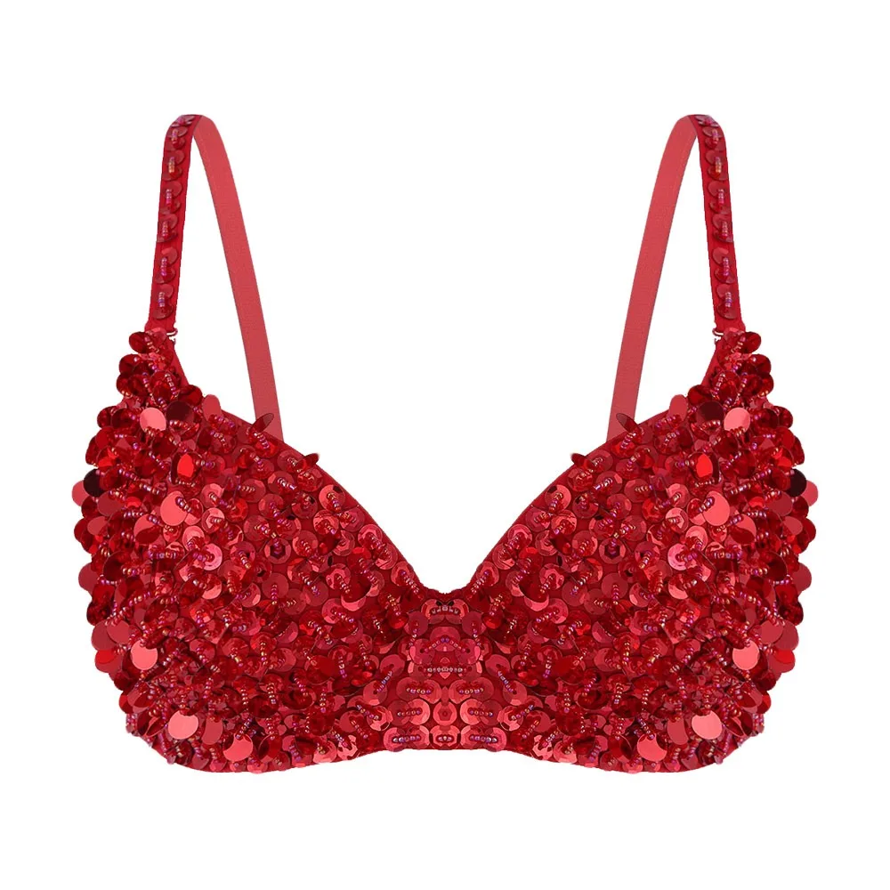 

Очаровательный бюстгальтер-бюстье для танца живота с блестками и бисером, блестящий топ для выступления на сцене, блестящие мягкие костюмы для шоу, фестивальные костюмы