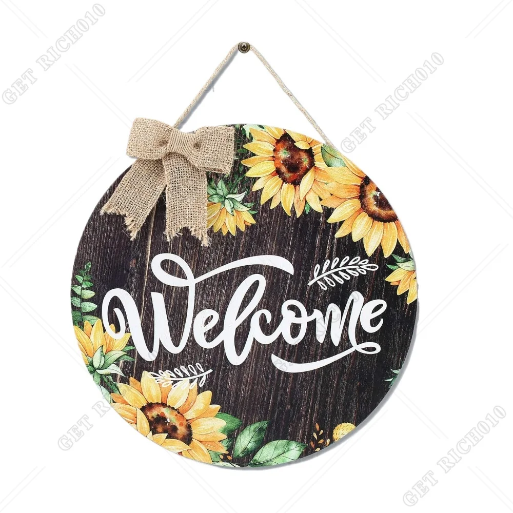 12x12 Inch Sunflower Welcome Door Summer Hanger Vintage Door Sign for Front Decor Gallery Decoration Farmhouse Pastoral Style