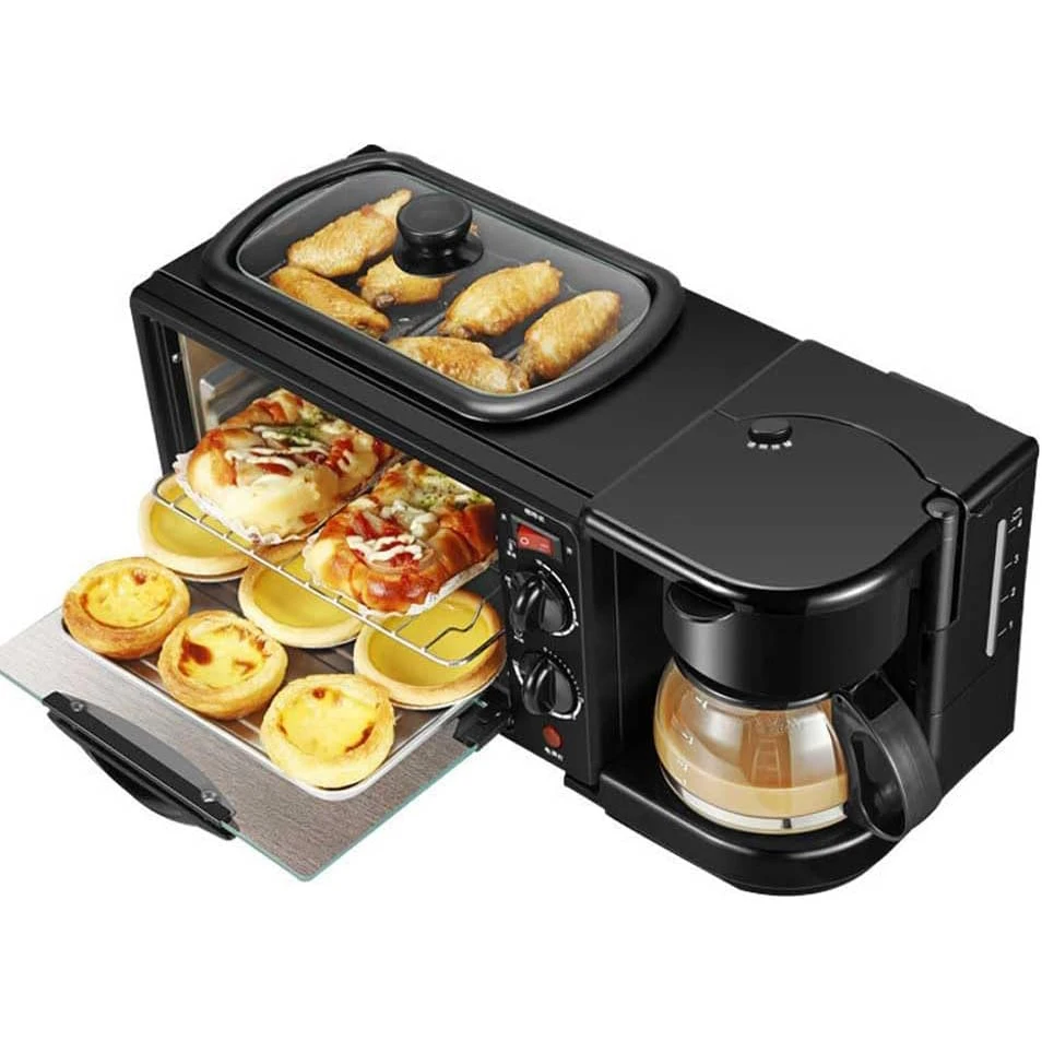 

3 in 1 Breakfast Station Coffee Maker Non-Stick Griddle Toaster Oven Versatile Breakfast Maker for Apartments