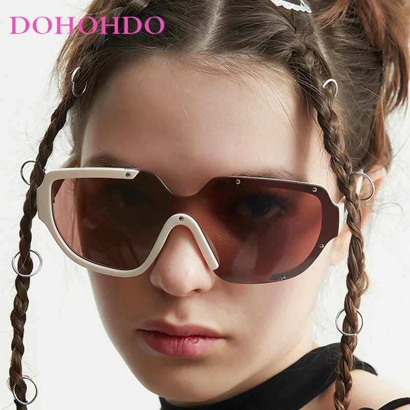 

DOHOHDO Double Color Frame Rimless Sunglasses Women Men Punk Shades Luxury UV400 One Peice Lens Sun Glasses Male Female Gafas