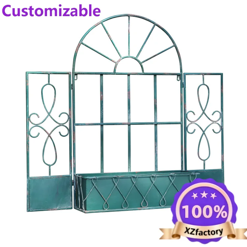 Factory Direct 2026 European style old wrought iron balcony courtyard wall fake window flower stand corridor garden gardening de