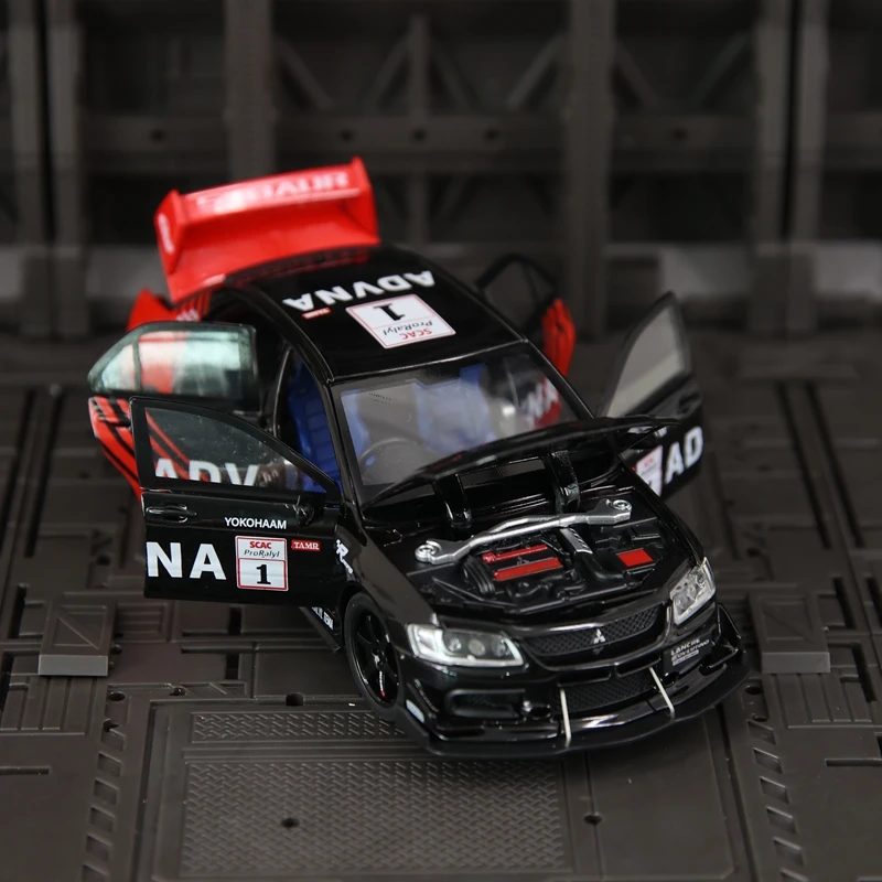 1:32 Mitsubishi Lancer Evolution alliage rallye modèle de voiture ornements de voiture collection acousto-optique retirer vers les jouets pour enfants.