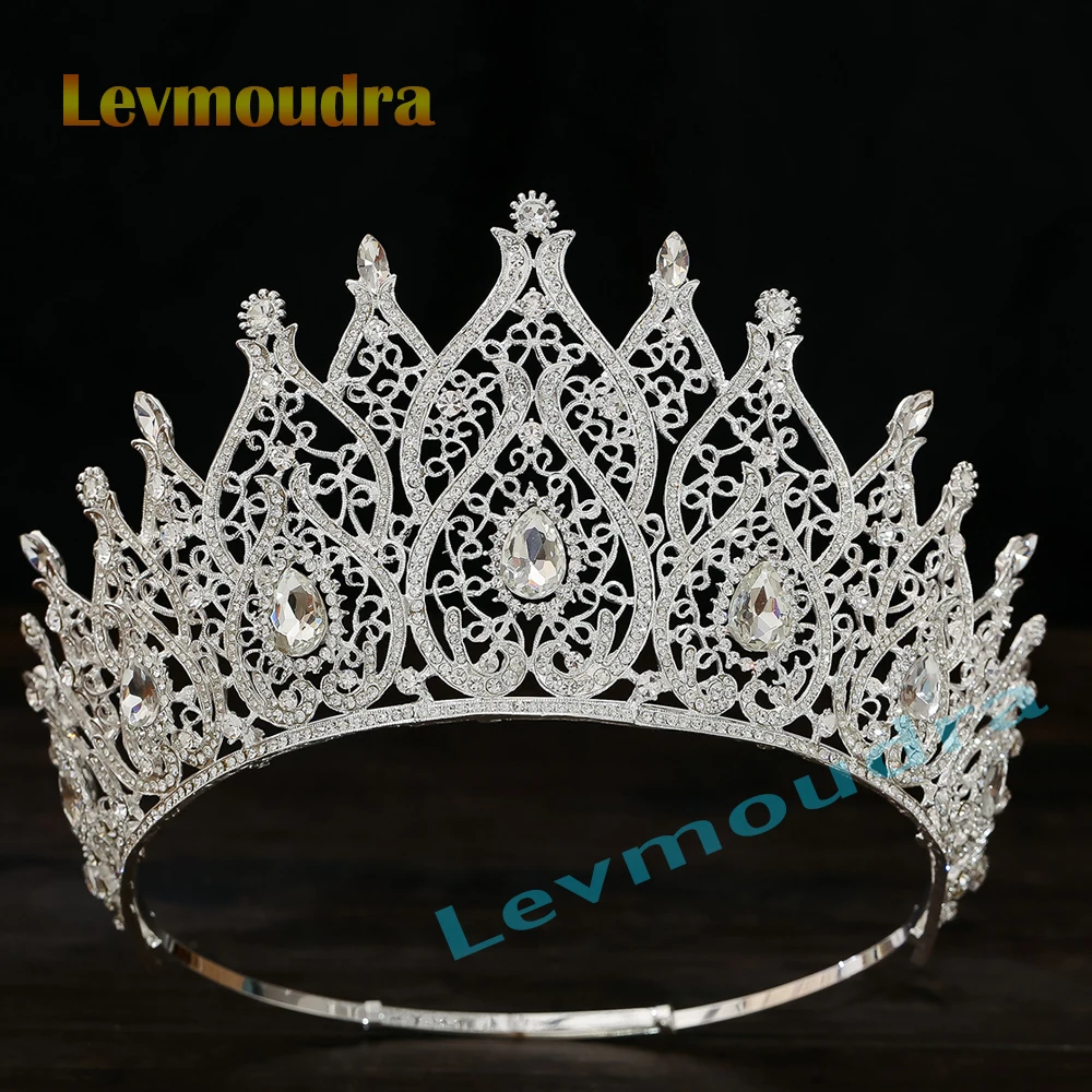 

Levmoudra Queen Large Crystal Tiaras Crowns For Bridal Women Girls Wedding Diadem Princess Party Hair Dress Jewelry