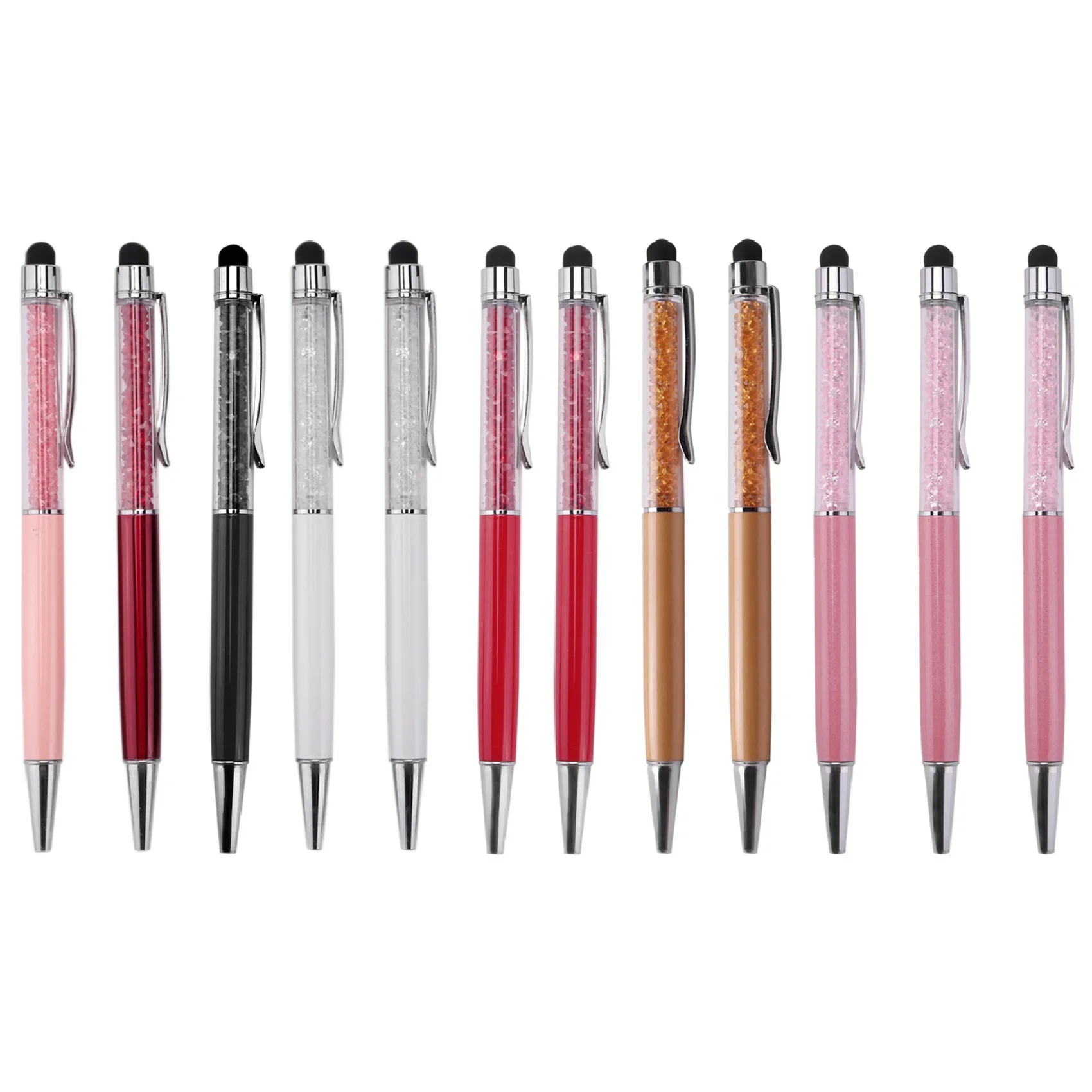 

12Pcs/Pack Bling Bling 2-In-1 Slim Crystal Diamond Stylus Pen and Ink Ballpoint Pens (12 Colors)