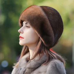 Ladies Fur Hat 2022 Winter Fluffy Mink Fur Russian Fur Hat Women's Headband Outdoor Winter Hat Earmuff Ski Cap Keep Warm